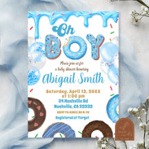 Oh jongen blauwe donut baby shower Uitnodiging