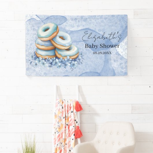 Oh Jongen Blauwe Donuts Baby Shower Spandoek (Insitu)