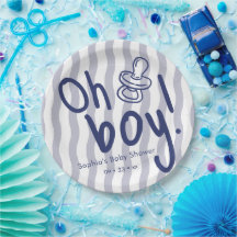 Oh Jongen Blauwe Golfstrepen Baby Shower
