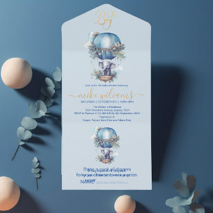 Oh jongen blauwe waterverf olifant baby shower all in one uitnodiging