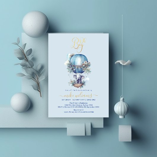 Oh jongen blauwe waterverf olifant baby shower kaart