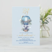 Oh jongen blauwe waterverf olifant baby shower kaart (Staand voorkant)