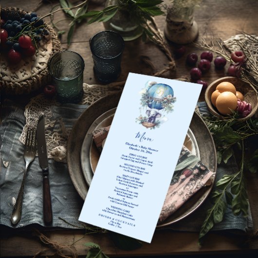 Oh jongen blauwe waterverf olifant baby shower menu