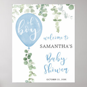 Oh jongen Blue ballon eucalyptus baby shower welko Poster
