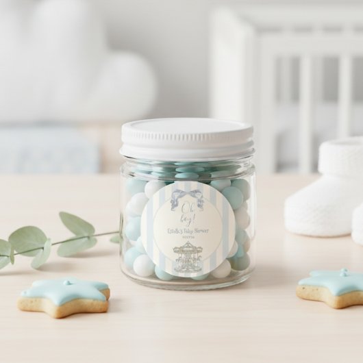 Oh jongen Boog Carrousel  Blauwe Streep Baby Showe Ronde Sticker