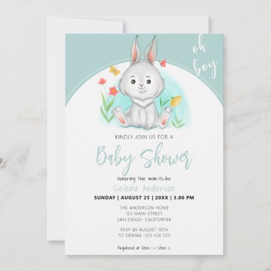Oh jongen | Bunny Rabbit Baby shower Invitation Kaart (Voorkant)