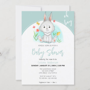 Oh jongen   Bunny Rabbit Baby shower Invitation Kaart