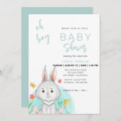 Oh jongen | Bunny Rabbit Baby shower Invitation Kaart (Voorkant / Achterkant)
