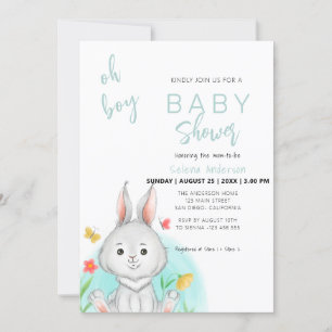 Oh jongen   Bunny Rabbit Baby shower Invitation Kaart