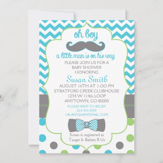 Oh jongen Chevron Mustache baby shower uitnodiging (Voorkant)
