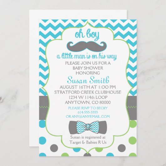 Oh jongen Chevron Mustache baby shower uitnodiging (Voorkant / Achterkant)