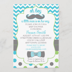 Oh jongen Chevron Mustache baby shower uitnodiging