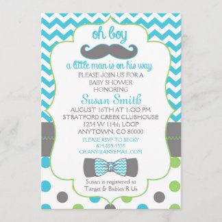 Oh jongen Chevron Mustache baby shower uitnodiging