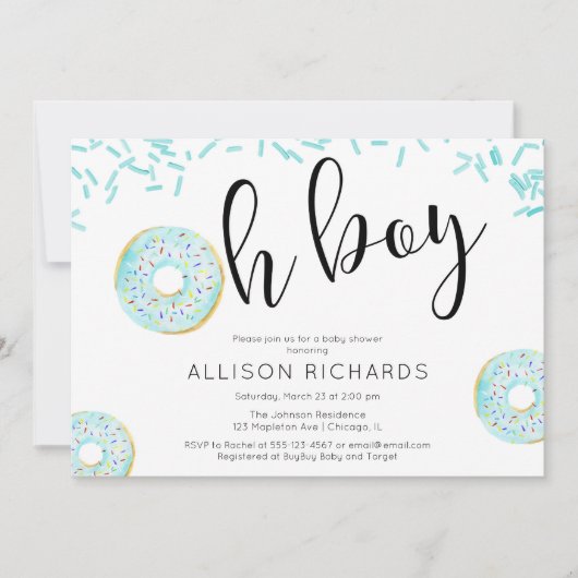 Oh jongen Donut sprinkles baby shower blauw Kaart (Voorkant)