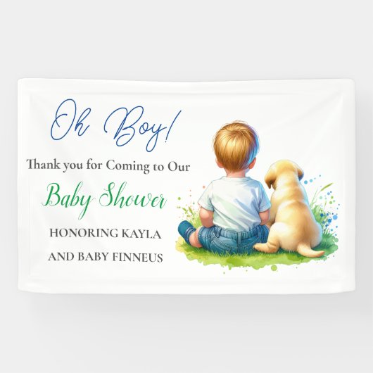 Oh jongen! Een Baby en zijn Dog Baby shower Spandoek (Horizontaal)