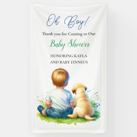 Oh jongen! Een Baby en zijn Dog Baby shower Spandoek (Verticaal)