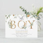 Oh Jongen elegant simpel groen goud baby shower Kaart (Staand voorkant)