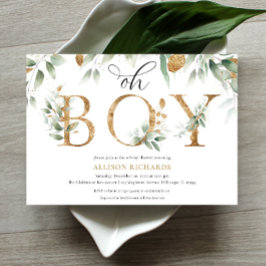 Oh Jongen elegant simpel groen goud baby shower Kaart
