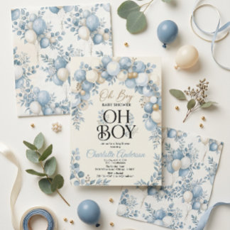 Oh Jongen Eucalyptus Blauwe Ballonnen Baby Shower  Kaart