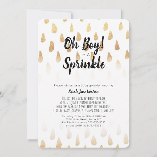 Oh jongen het is een Sprinkle Baby shower nodiging Kaart (Voorkant)