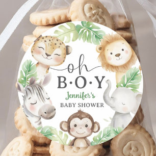 Oh Jongen Jungle Baby Shower Safari Dieren Ronde Sticker