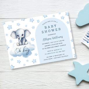 Oh jongen Modern Blue Elephant Boy Baby shower Kaart