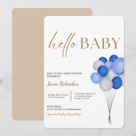 Oh jongen modern eucalyptusblauw ballon baby showe kaart (Voorkant / Achterkant)