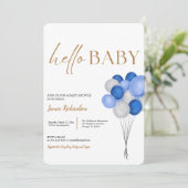 Oh jongen modern eucalyptusblauw ballon baby showe kaart (Staand voorkant)