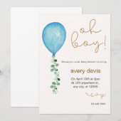 Oh jongen modern eucalyptusblauw ballon baby showe kaart (Voorkant / Achterkant)