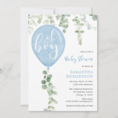 Oh jongen modern eucalyptusblauw ballon baby showe kaart (Voorkant)