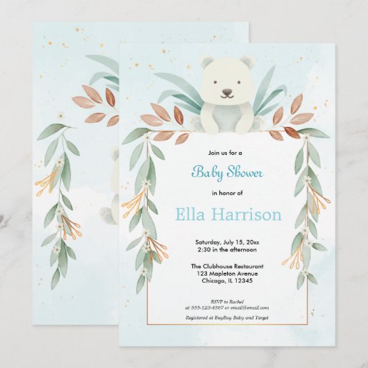 Oh jongen modern eucalyptusblauw ballon baby showe kaart (Voorkant / Achterkant)