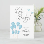 Oh jongen modern eucalyptusblauw ballon baby showe kaart (Staand voorkant)