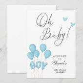 Oh jongen modern eucalyptusblauw ballon baby showe kaart (Voorkant / Achterkant)