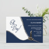 Oh jongen Navy Blue met Zipper Baby shower Kaart (Staand voorkant)