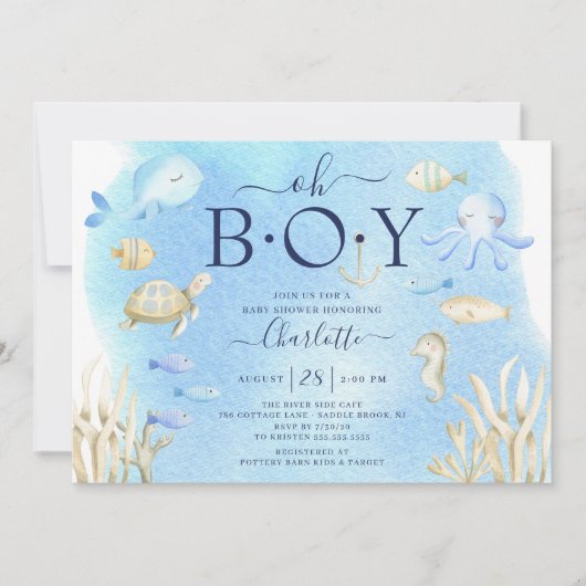 Oh jongen onder het Zee Baby shower Kaart (Voorkant)