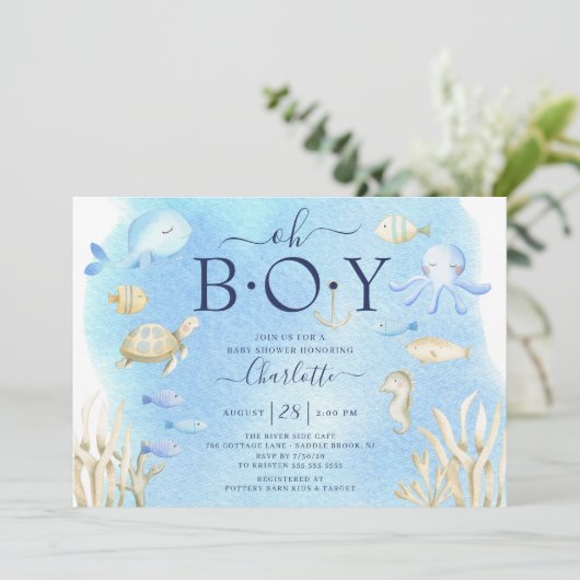 Oh jongen onder het Zee Baby shower Kaart (Staand voorkant)