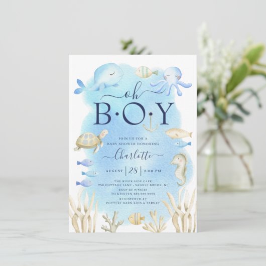 Oh jongen onder het Zee Baby shower Kaart (Staand voorkant)