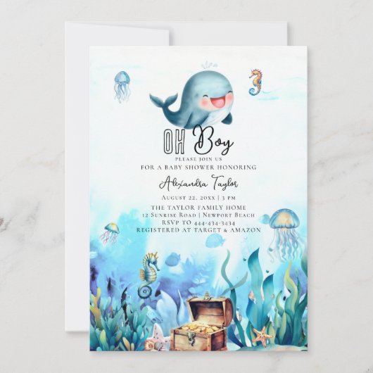 Oh jongen onder Zee walvis Baby shower Kaart (Voorkant)