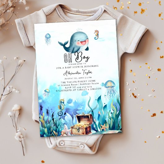 Oh jongen onder Zee walvis Baby shower Kaart