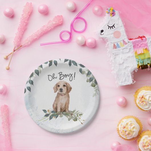 Oh jongen! Retriever Puppy Waterverf Dog Baby show Papieren Bordje (Feest)