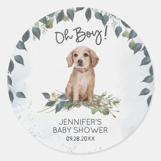 Oh jongen! Retriever Puppy Waterverf Dog Baby show Ronde Sticker (Voorkant)