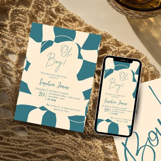 Oh jongen! Retro geruit | Gingham | BABY SHOWER Kaart