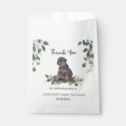 Oh jongen! Rottweiler Puppy Waterverf Baby shower Bedankzakje (Voorkant)