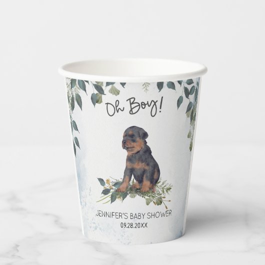 Oh jongen! Rottweiler Puppy Waterverf Baby shower Papieren Bekers (Achterkant)