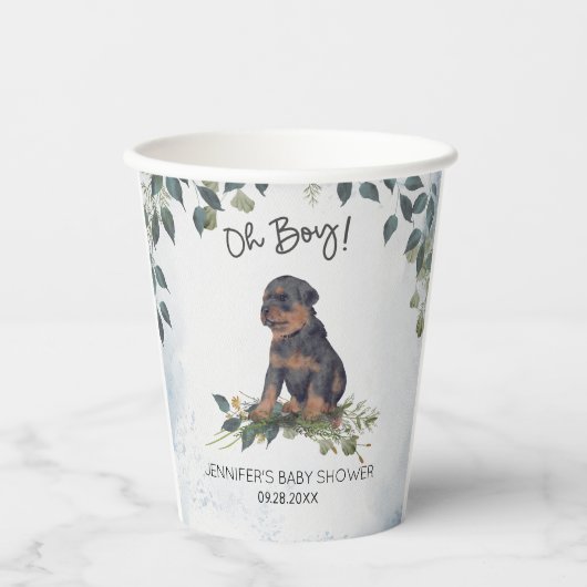Oh jongen! Rottweiler Puppy Waterverf Baby shower Papieren Bekers (Voorkant)