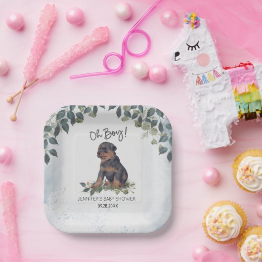 Oh jongen! Rottweiler Waterverf Dog Custom Papieren Bordje (Feest)