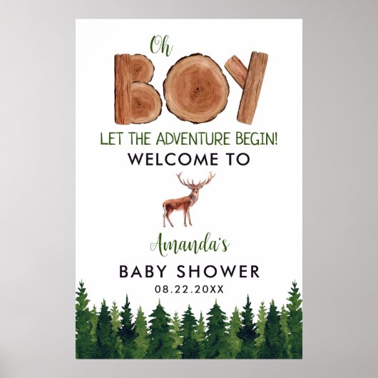 Oh jongen - Rustic Boy Woodland Baby shower Welkom Poster (Voorkant)