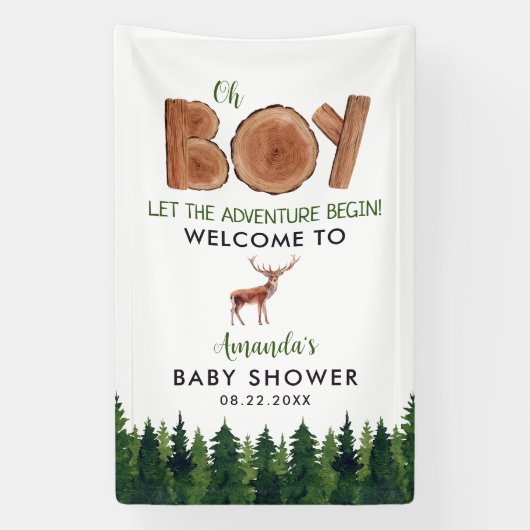 Oh jongen - Rustic Boy Woodland Baby shower Welkom Spandoek (Verticaal)