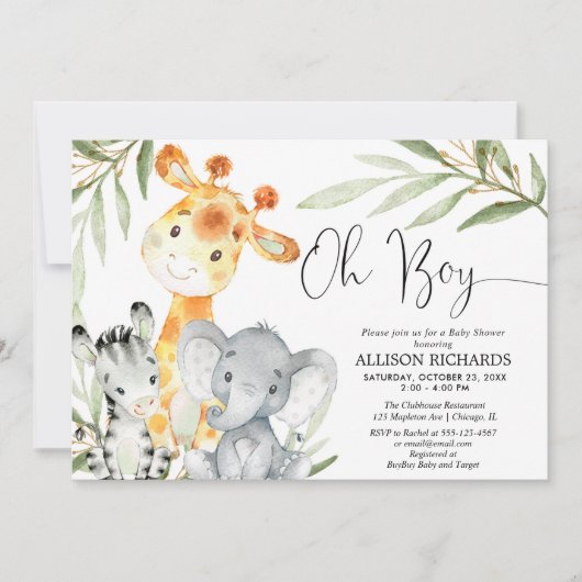 Oh jongen schattig Safari dierlijk groenjongen bab Kaart (Voorkant)