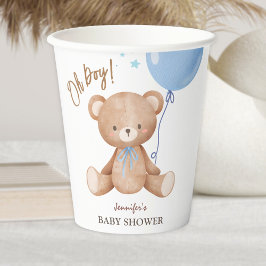 Oh jongen | Teddy Bear Blue Balloon Baby shower Papieren Bekers